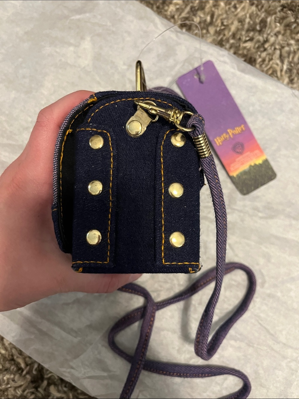 Warner Bros. Denim Harry Potter Mini Crossbody Bag in Navy with Gold Accents - Picture 5 of 6